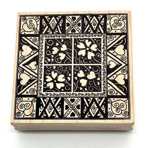 Rubber Stamp Wood Valentine Hearts Design Magenta 2001 26039P